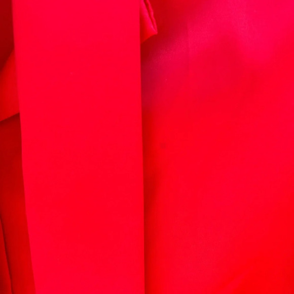 OSCAR DE LA RENTA EXPRESSIONS RED TIE NECK PUFF SLEEVE BLOUSE - Picture 5 of 5